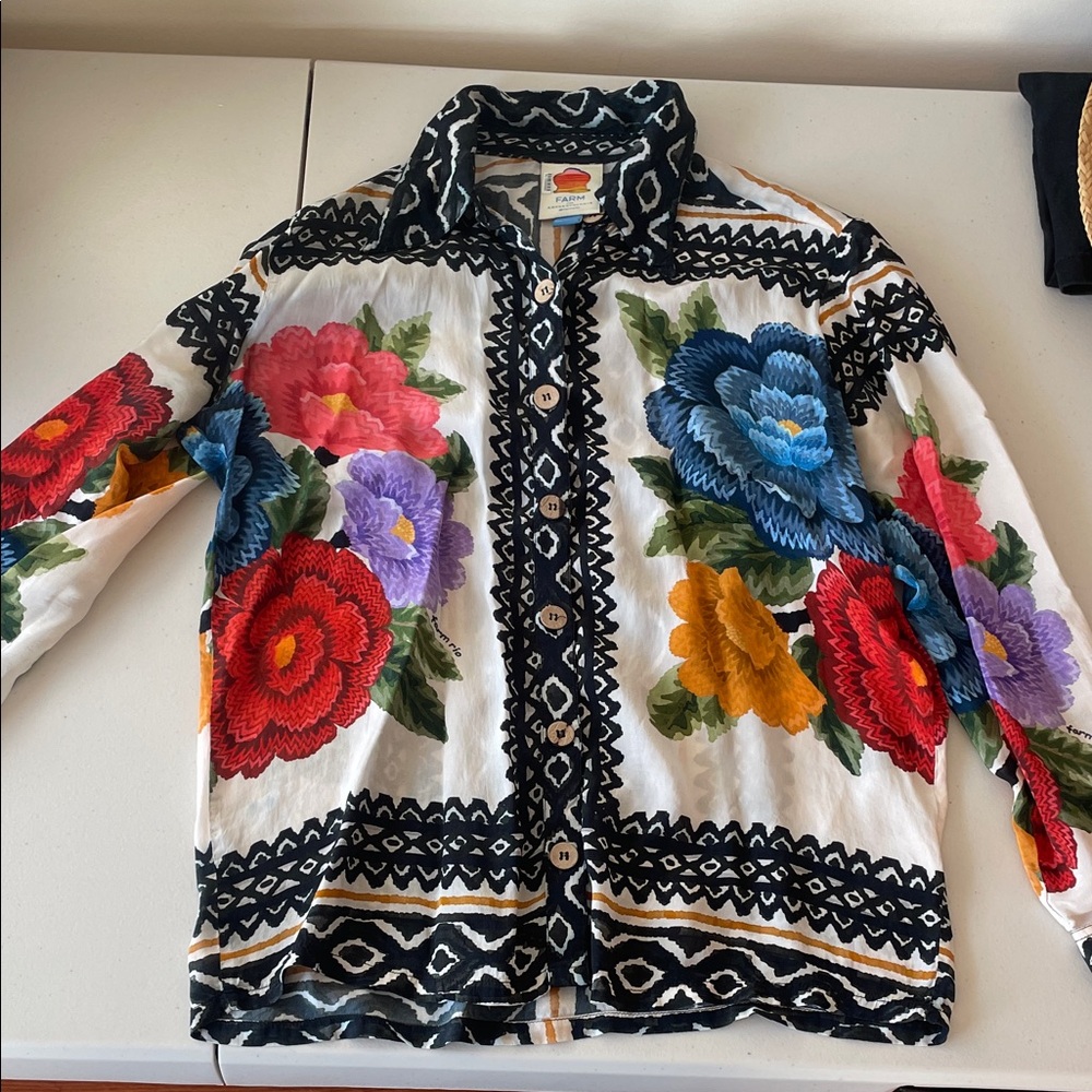 Farm Rio Floral Embroidered Button-Up Shirt